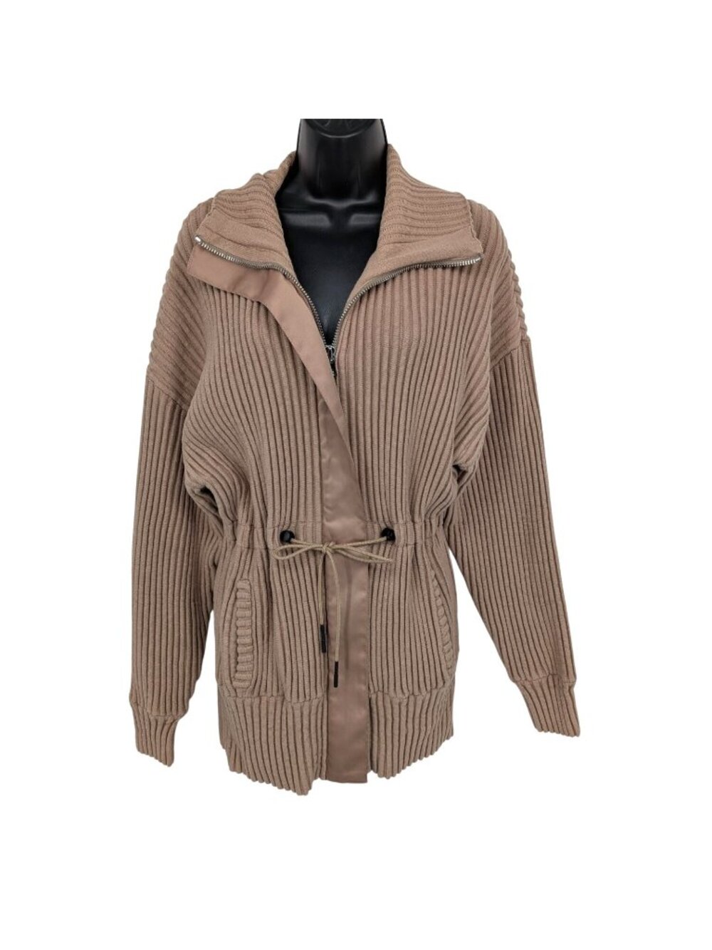 Varley Ribbed Knit Zip Jacket Drawstring Waist Cozy Oversized Athleisure Small